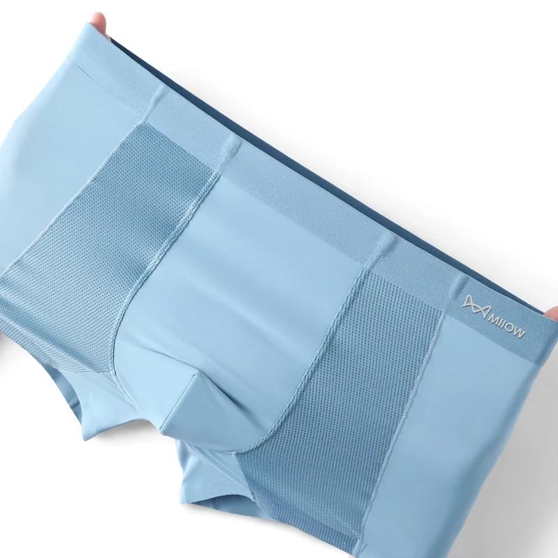 MiiOW 3 шт. летние мужские трусы-боксеры из ледяного шелка, бесшовные сетчатые дышащие мужские трусы, хлопковые мужские трусы с промежностью, мужские боксеры