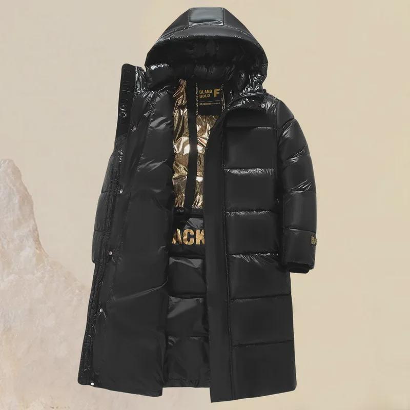2023 Черно-золотая длинная хлопковая куртка с капюшоном для мужчин - зимнее утепленное пальто для молодых и средних пар