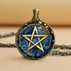 Колдовство пентаграмма стеклянный кабошон кулон ожерелье с викканской звездой женское ожерелье с викканским ювелирным изделием
