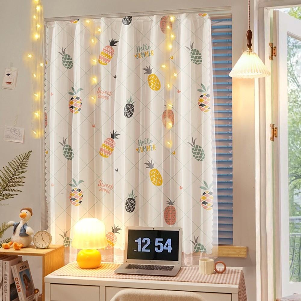 1 Pc No Drill Double Layer Curtain Cartoon Pattern with Rope Blackout Curtains Self-adhesive Bedroom Curtains Rental Housing