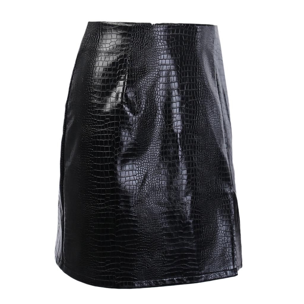 Women's And Winter High Waist Sexy All-Around Split Short Skirt Half Leather Skirt