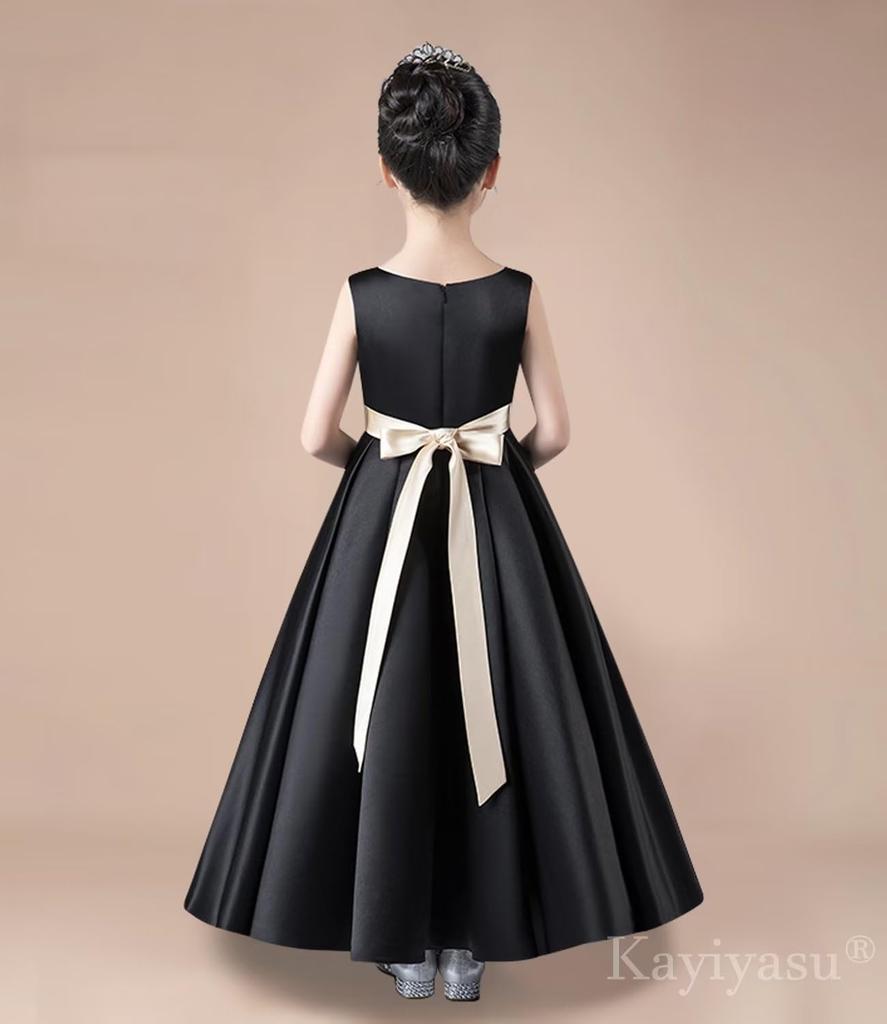 Kayiyasu Длинное атласное платье для Идеально для фортепиано Официальное Стройнящее Детское платье, V-образный вырез Девочки, Концерты, Свадьбы, Случаи, Без рукавов, Элегантное,