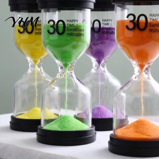 Non Electronic Silent Clock 30 Minute Hourglass Sand Timer, Colorful Glass with Black Lid, Durable Timer Base for Reading Work Meditation, Desk Decor