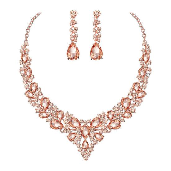 1 комплект свадебных серег, удлинительная цепочка, искусственный кристалл, инкрустированные стразы, нарядные, блестящие, для ужина, женские ювелирные изделия, ожерелье, женский аксессуар