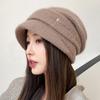 Luxury Copper Buckle M-standard Duck Tongue Rabbit Fur Hat for Women Winter Ear Protection Plush Basin Hats Outdoor Warm Knitted Hat