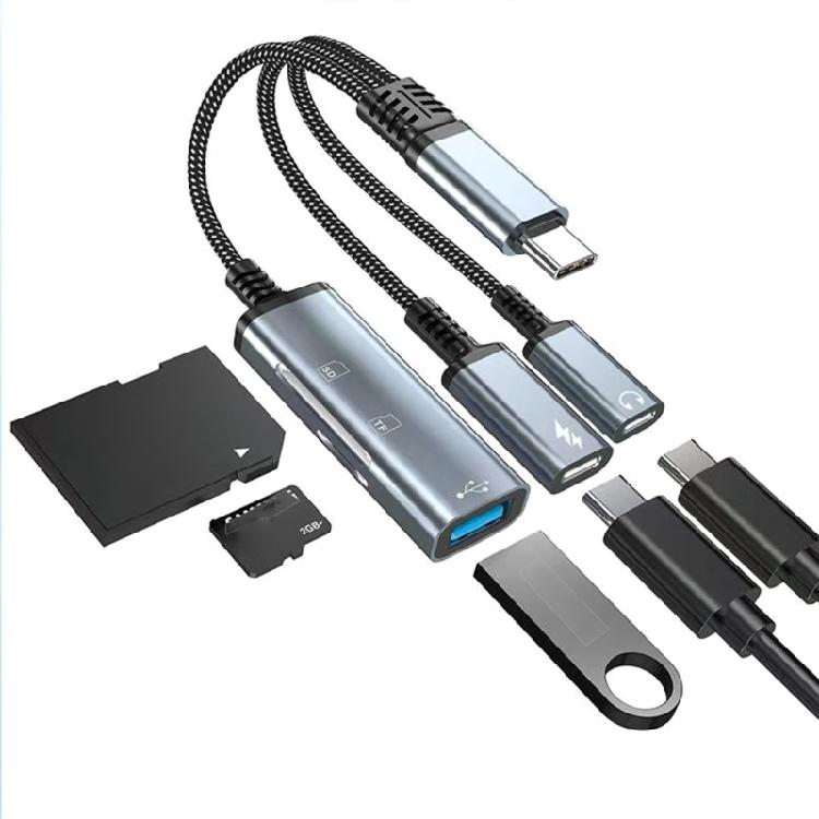 USB-C на USB-адаптеры с быстрой зарядкой, 3,5-мм аудиовыходом, слотами для карт памяти для передачи данных, для устройств Phone 15/16/17