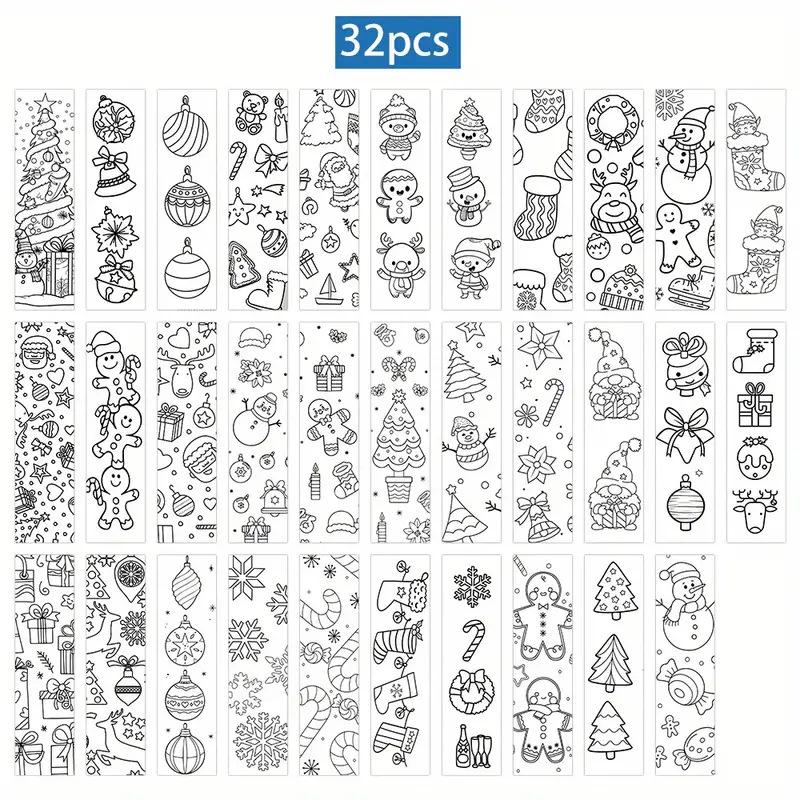 32pcs Christmas DIY Cartoon Graffiti Bookmark Minimalist Line Coloring Blank Bookmark Handicraft Decoration Pendant, Bookmark
