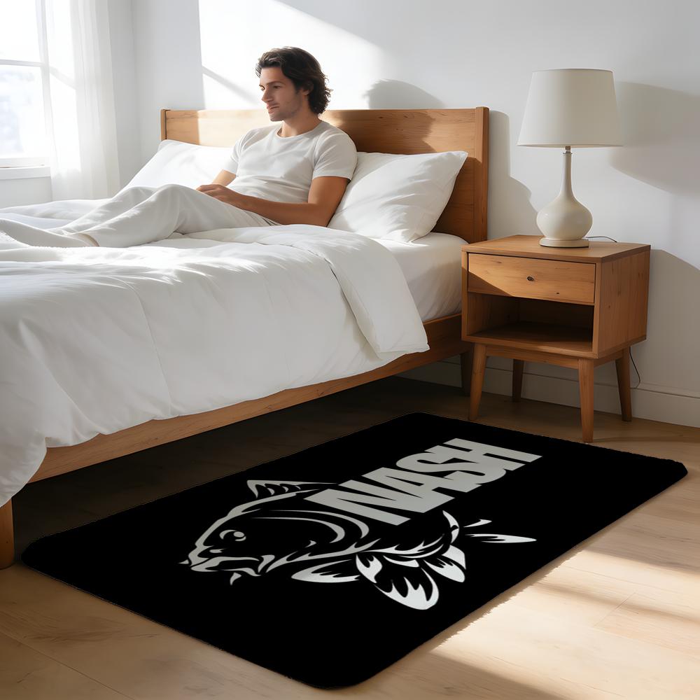 Floor Mat Soft Flannel Rug Non Slip Absorbent Mat for Bathroom Bedroom Home Decor N Nash Fishing logo