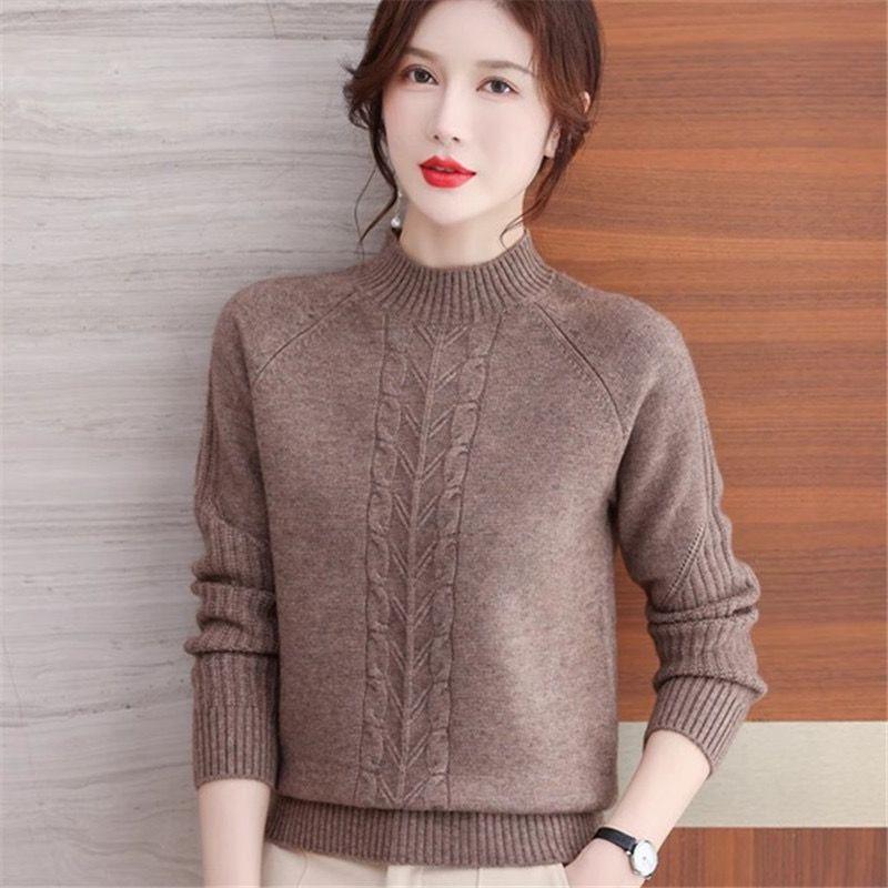 Вязаный свитер женский осенне-зимний полувысокий ворот вязаный внутренний свитер свободный теплый пуловер базовый свитер