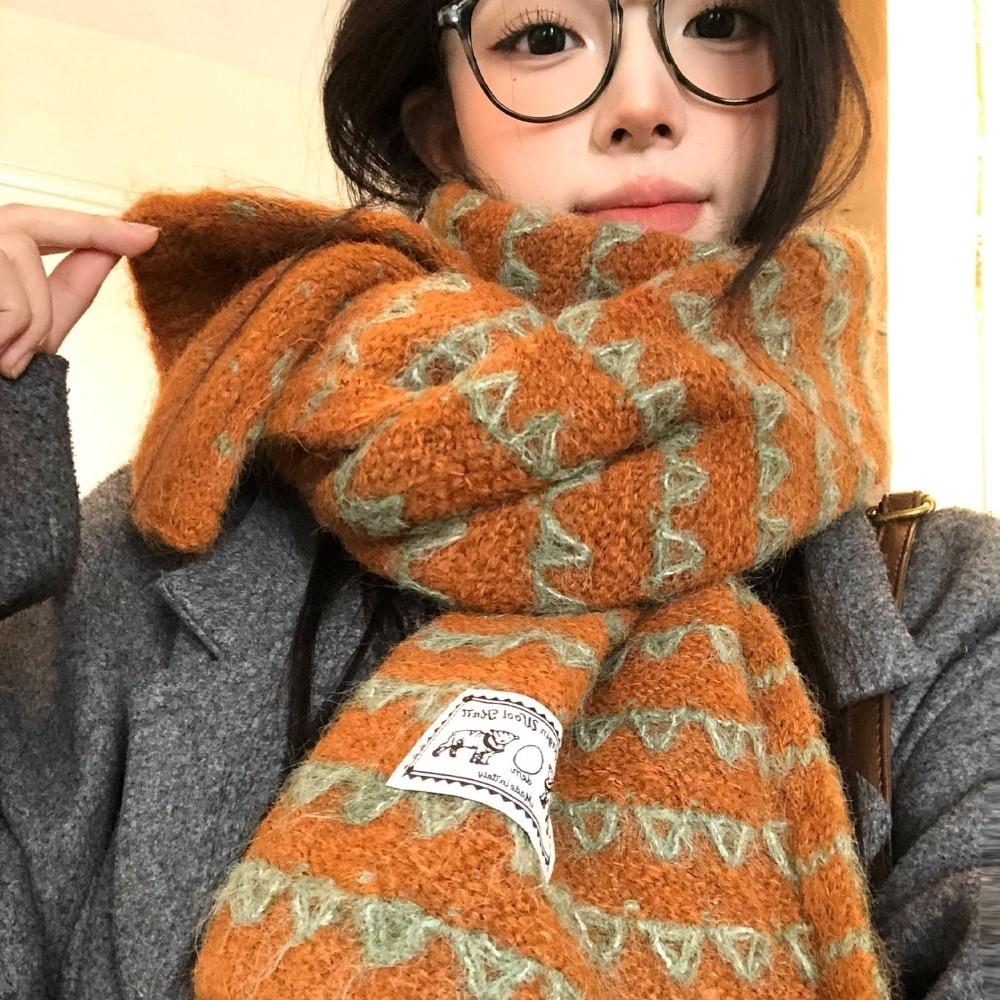 Korean Style Pumpkin Color Knitted Scarf 170cm x 25cm Fall Winter Neck Warmer  For Women