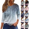 Женская мода повседневный свободный топ с рукавом 3/4 в полоску с круглым вырезом