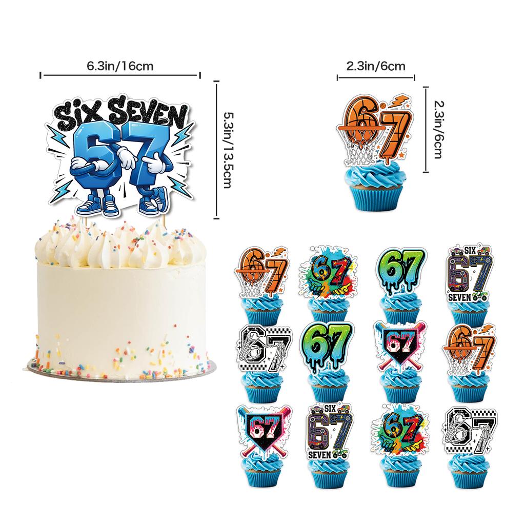 Happy 67 Six Seven Themed Party Decorations, Blue Pink 67 Themed Party  Decorations Set Includes Banner,Cupcake Toppers, Ballon
