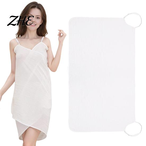 Soft Bath Towel for Bathroom Wearable Cotton Women, Absorbent Wrap Skirt, Quick Breathable Nightgown Home Dry Body with Adjustable Straps Spa