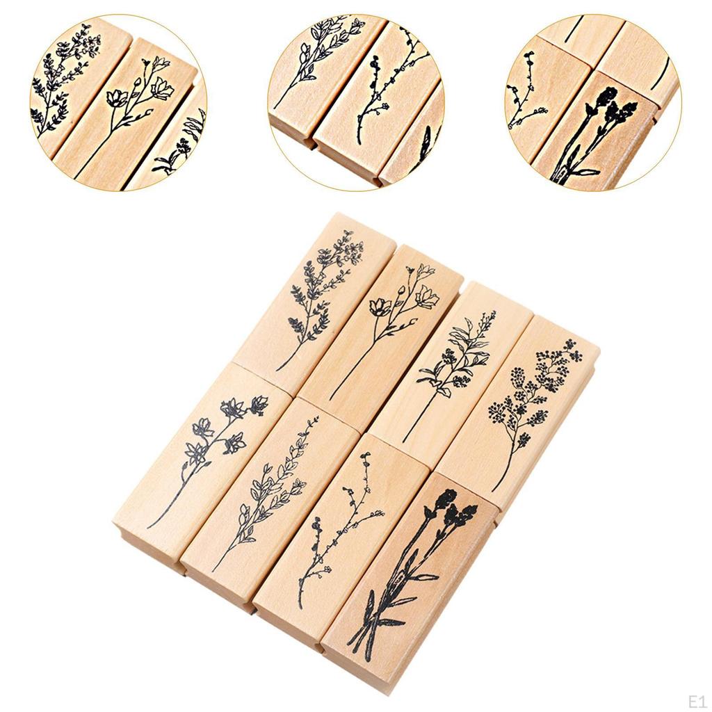 8 шт. Деревянные резиновые штампы с цветочным декором 8 разных узоров Аксессуар 2,5x0,8x1 дюйм для