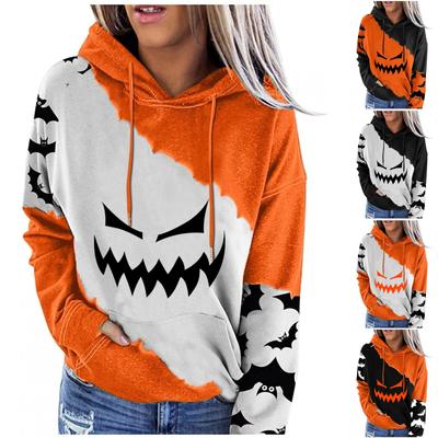 Женский пуловер с принтом Хэллоуина, круглый вырез, заниженная линия плеча, блузка с длинными рукавами