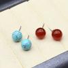 1 пара креативных милых сферических серег-гвоздиков из натуральных драгоценных камней в европейском и американском стиле, серьги-гвоздики с агатом, синяя бирюза, серьги-гвоздики для женщин, ювелирные изделия 8 мм