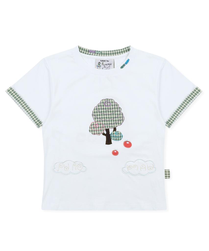 RuNaKi'Hu' Wxt099 Kumo Tomato Check Applique T-Shirt (White)
