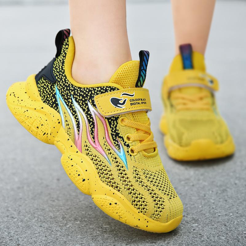 Children's Fashion Flyknit Casual Thick Bottom Velcro Boys' Sports Shoes Night Light Sports Shoes