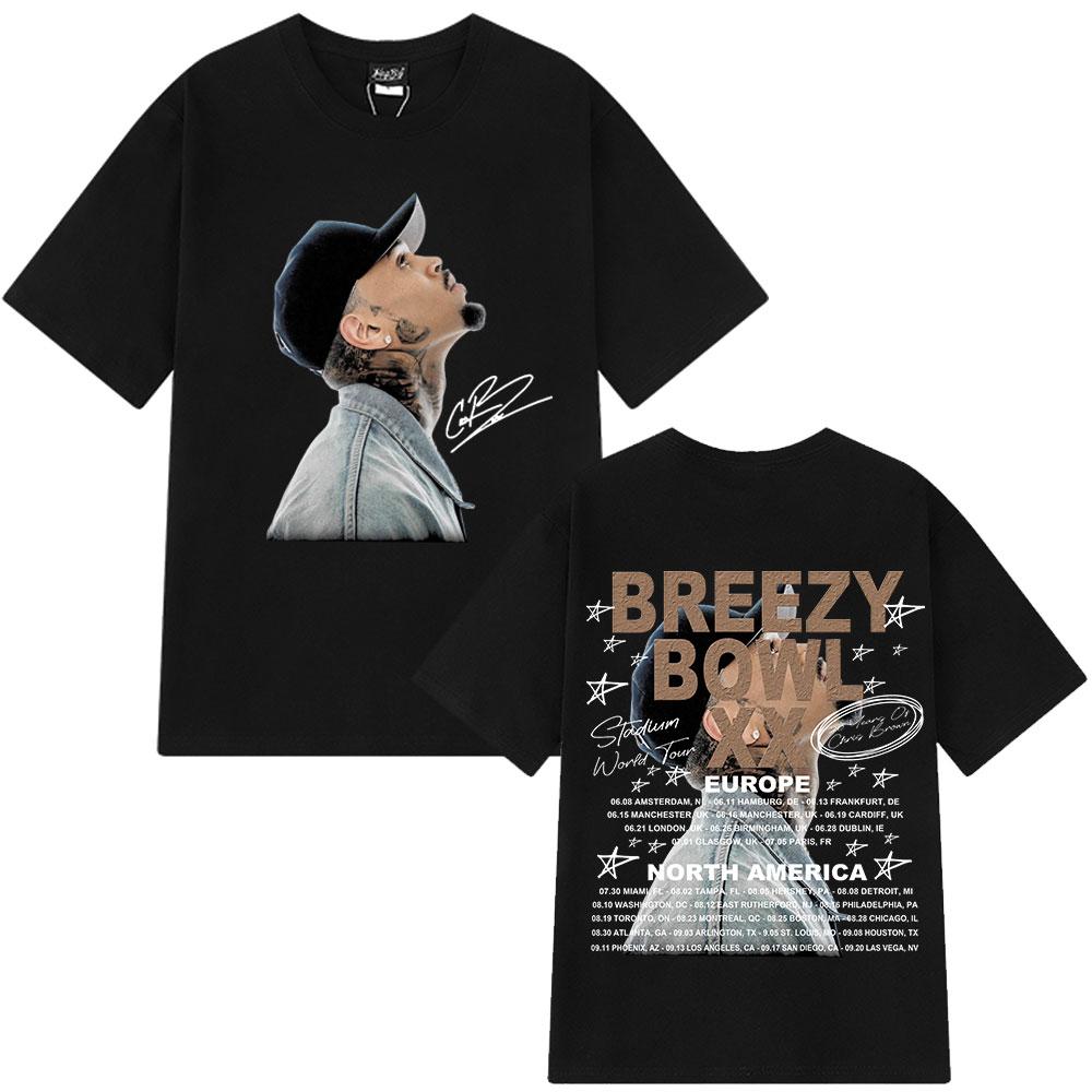 Rapper Chris Brown Breezy Bowl XX Tour 2025 Tshirt Unisex Women Fashion Hip Hop T Shirt Cotton Casual Oversized Tshirts Streetwear