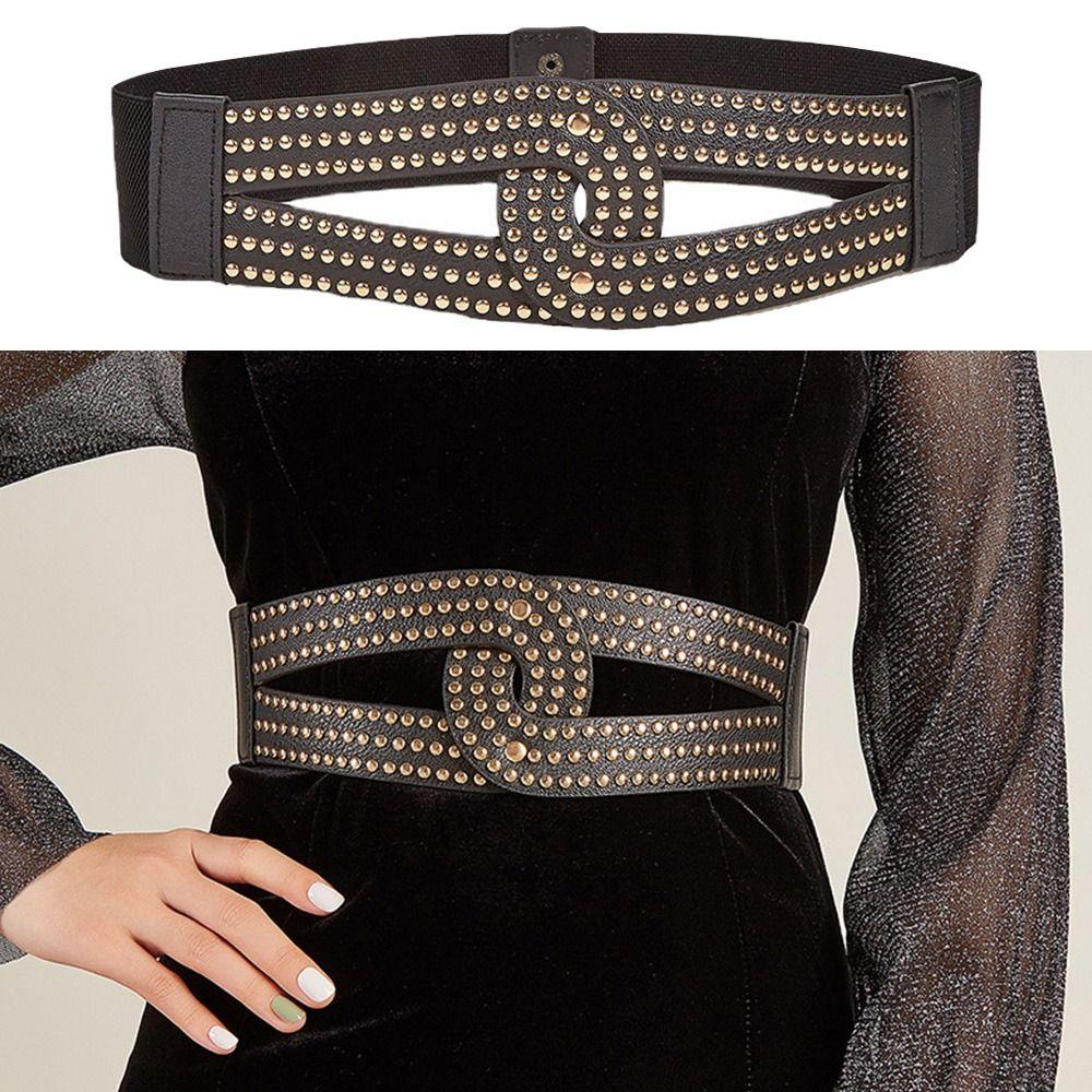 Платье Джинсы Повседневные роскошные широкие ремни Кожаный пояс с заклепками Корсет с эластичными поясами