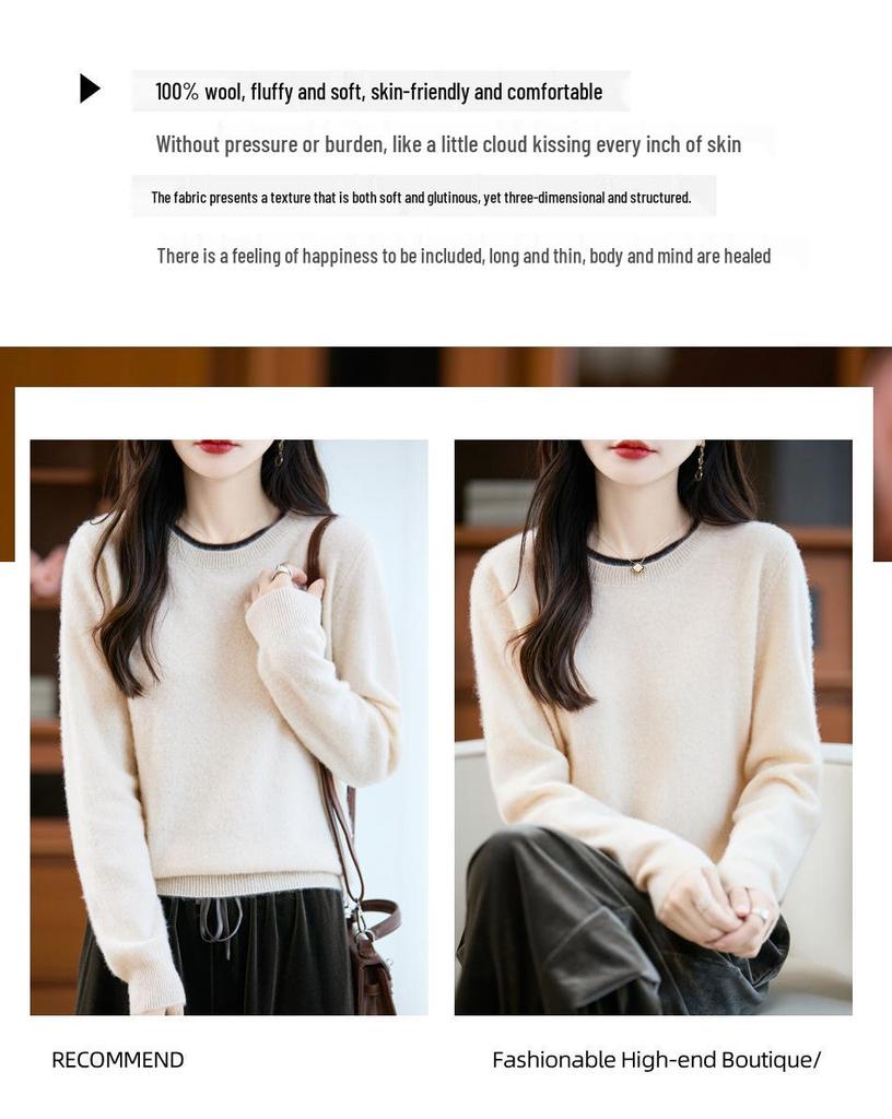 100% Pure Wool Lazy Style Loose Knit Cashmere Pullover Sweater, Round Neck, Autumn/Winter.