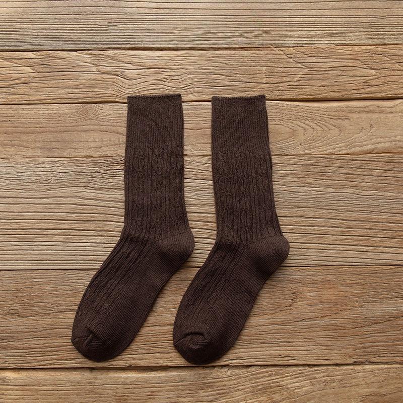 Women's Winter Thickened Warm Wool Socks, Solid-color Pile Socks, Double-needle Women's Socks, High-top Cotton Socks