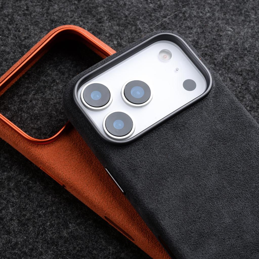 MELKCO For iPhone 17 Pro Case Compatible with MagSafe Alcantara Leather + PC Phone Cover with Metal Keys / AI Button