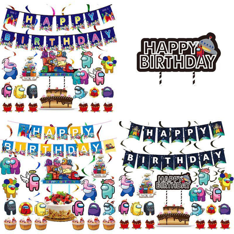 Suit Party Set Decoration Supplies Banner Cupcake Topper Space Alien