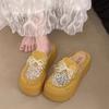 Bow Pearl Thick-bottomed Bag Head Half Slippers Women's Summer Wear New Small Height-increasing Mesh Cool Slippers