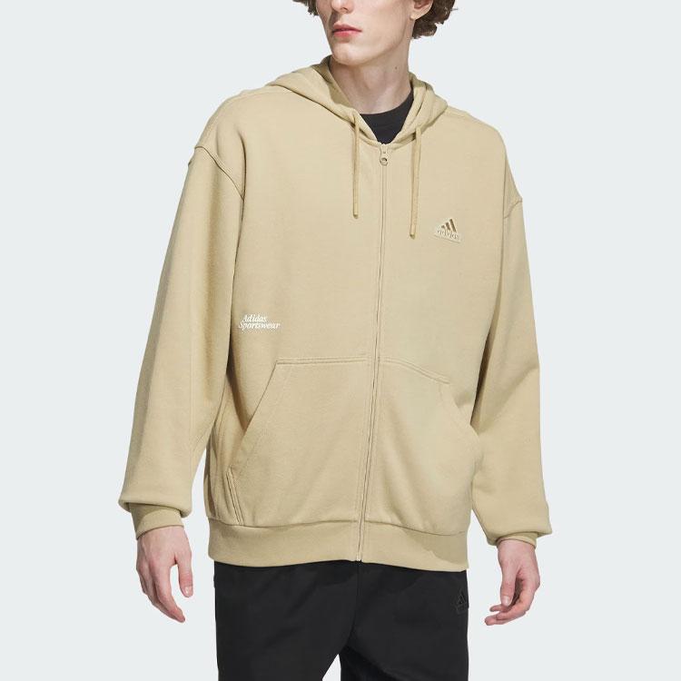 Adidas Тяжелая куртка из френч терри с капюшоном и однотонным логотипом Мужская верхняя одежда светло-хаки IT3964