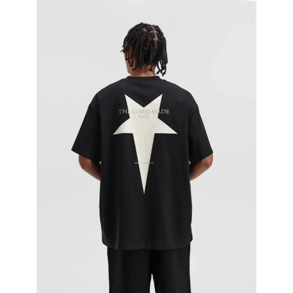 Летняя мода Тяжеловесная Ретро Мужская Пентаграмма Хлопок С принтом Круглый вырез Высококачественная Повседневная Фитнес Уличная Спортивная Футболка