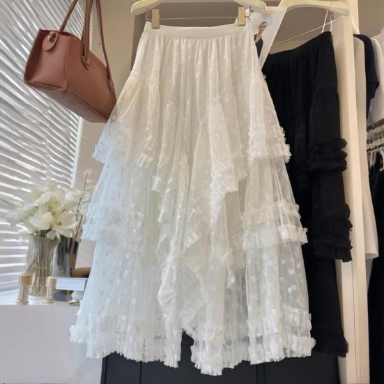 Женская юбка-торт, эластичная, с высокой талией, асимметричная, жаккардовая, фатиновая юбка, однотонная