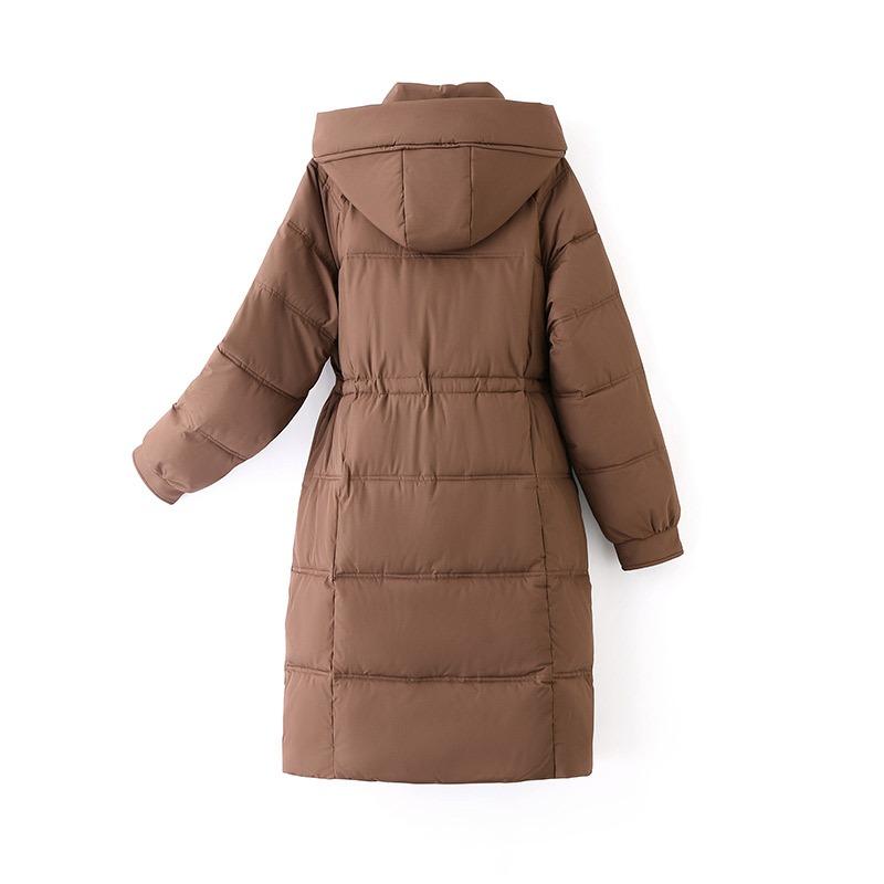 Пальто из хлопка с перьями, женская длинная зимняя утолщенная свободная куртка выше колена с капюшоном