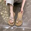 Thick-soled Set of Toe Cool Slippers Women's Summer New Fashion Flower Rhinestone Versatile Sandals