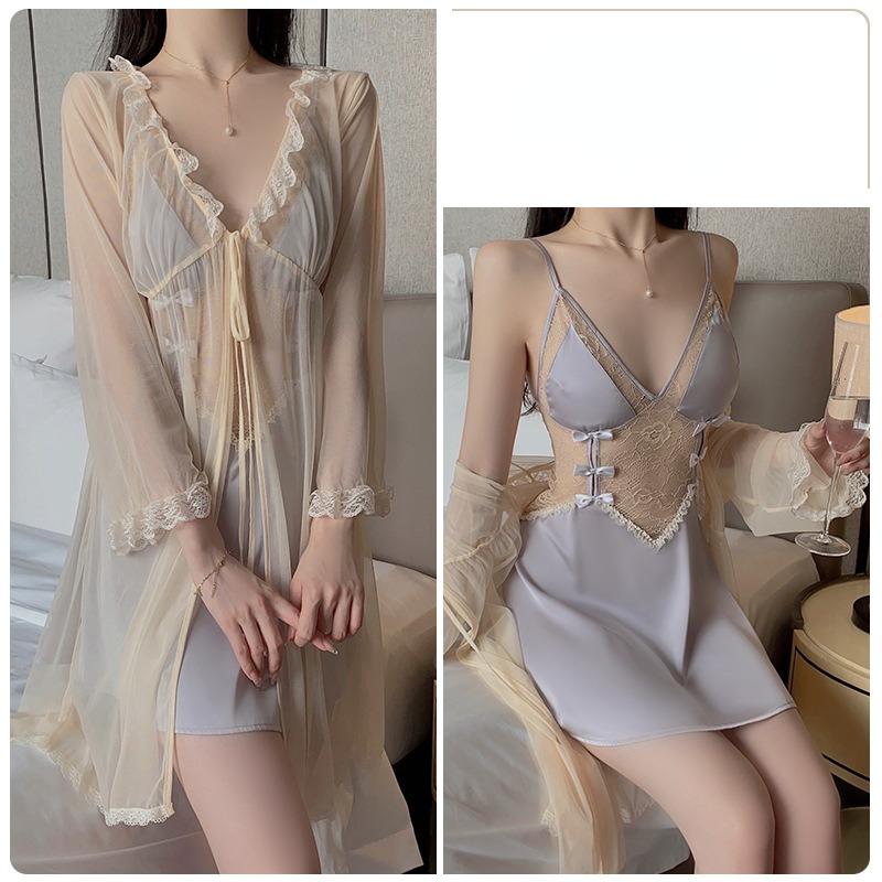 Sexy Backless Seductive Deep V Comfortable Pajama Bow Strap Pajama Dress Home Suit
