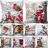 Christmas Cushion Cover Robin Print Pillowcase Winter Birds Christmas Holly Pillowcase Decorations