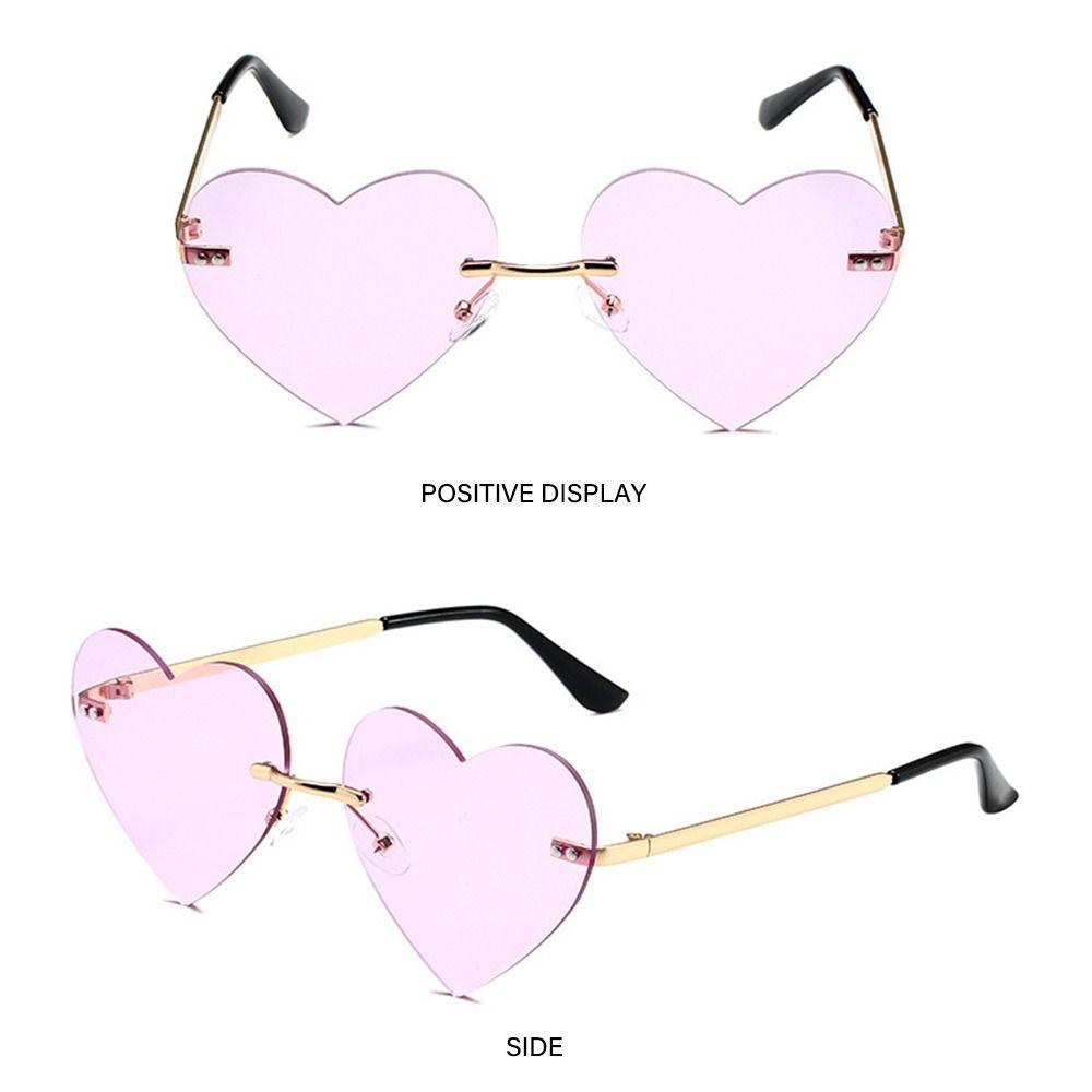 Cosplay Costume Rimless Heart Sunglasses Pink Hippie Sunglasses Metal Sun Glasses Heart-Shaped