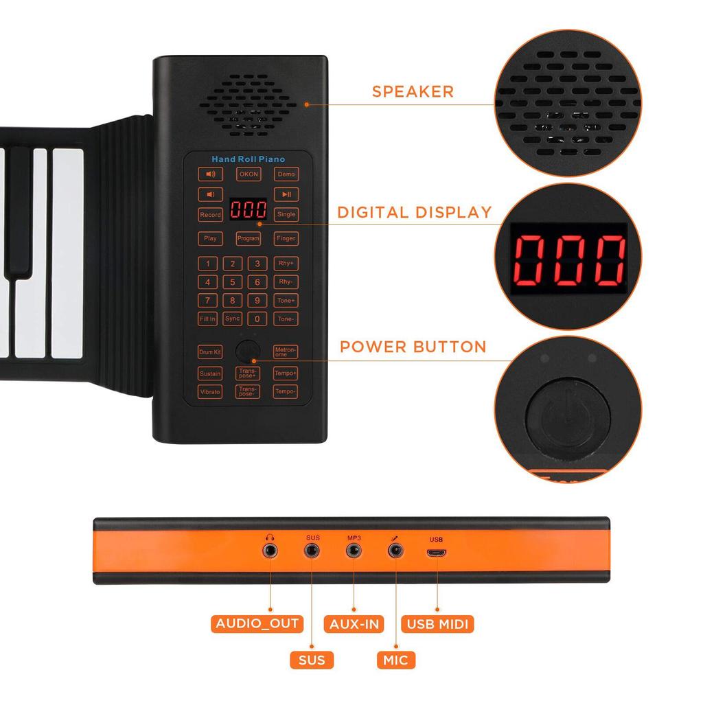 Пианино скручивающееся 88 клавиш Перезаряжаемое Портативное Электрическое Складное Пианино со 128 Ритмами 128 Звуками для Начинающих