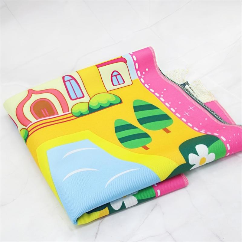 Cartoon Print Prayer Mat Worships Blanket Worship Floor Carpet Nonslip Soft Portable Travel Praying Rug Ramadans Gift