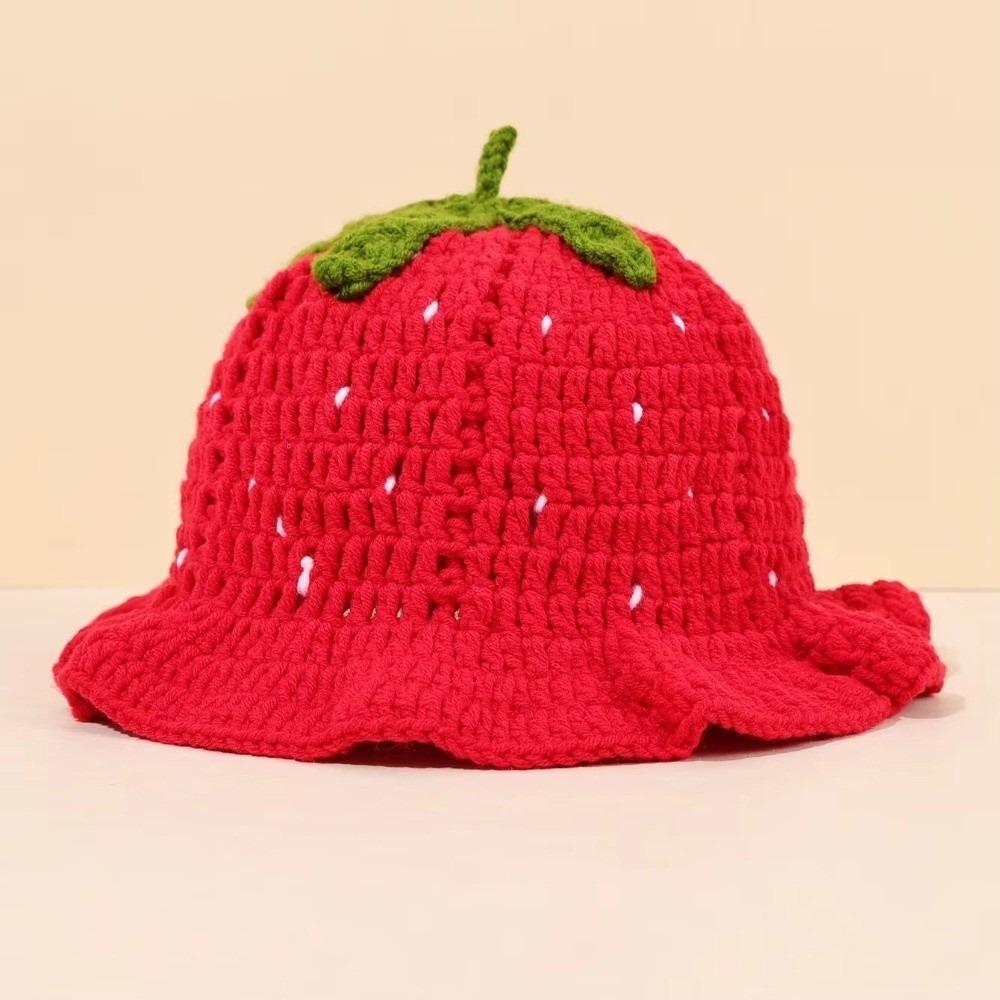 Handmade Knitted Hat Red Basin Hat Cute Fisherman Hat for Girl