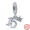 Sterling  Number 16 18 20 30 40 50th Anniversary Pendant Shiny Beads Fit Original  Charms Bracelet Fine Jewelry