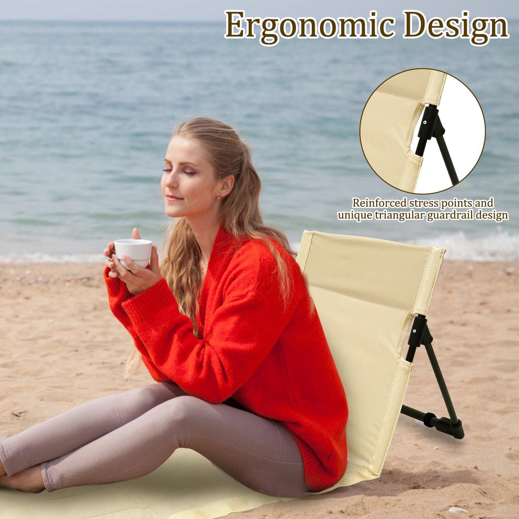 Foldable Camping Chair Oxford Cloth Waterproof Beach Floor Chair With Incline Function Park Single Lazy Chair Backrest Cushion