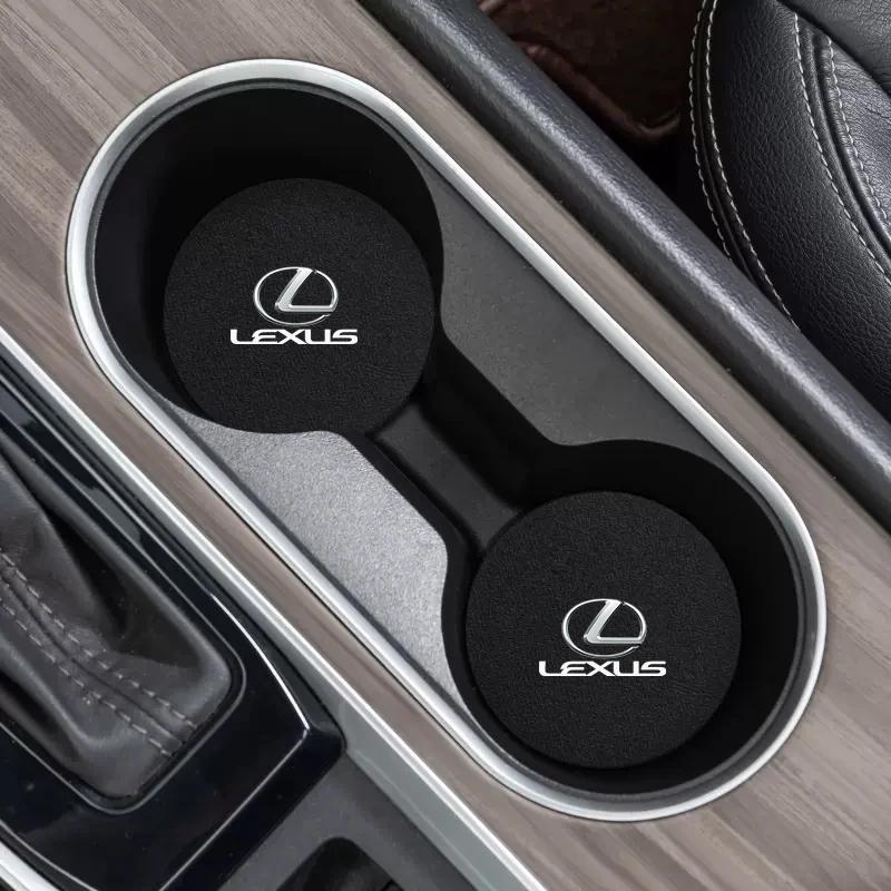 2Pcs Car Logo Coasters Leather Water Cup Non-Slip Mats For Lexus CT200h ES250 ES300h IS250 IS200 GS300 GS460 GX470 LS400 LX470 R