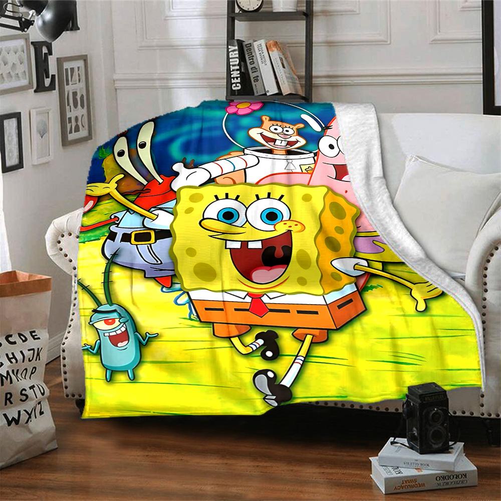 Spongebob Friends Adventure Flannel Blanket Super Soft Warm Cozy Blanket For Sofa Bed Office Travel Allseason Home Decor Gift