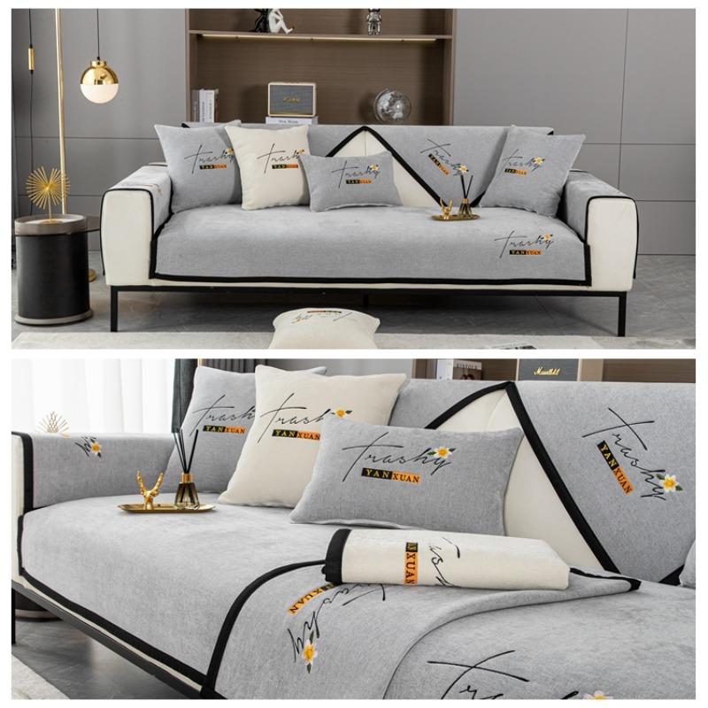 Мягкий шенилл с вышивкой Four Season Universal Sofa Полотенца, Г-образный секционный противоскользящий чехол для дивана для гостиной