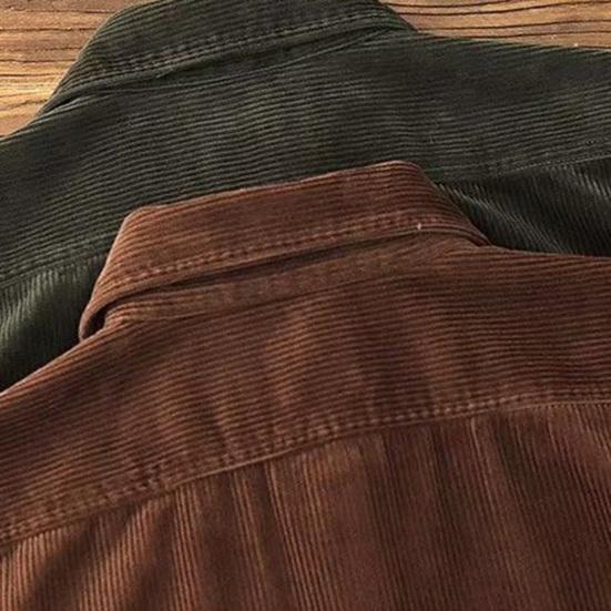 Весна Осень Мужской Карго Клетчатый Принт Однобортный Длинные Рукава Вельвет Ретро Японский Стиль