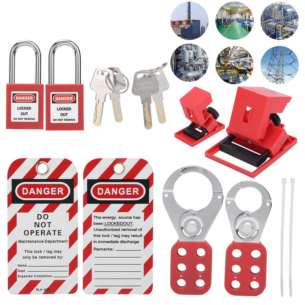 Lockout Tagout Kit Multifunctional with Hasp Warning Tag Safety Red Padlock Portable