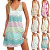 Women's Casual Striped (Gradient) Printed Summer Bohemian Beach Dress With Pockets V-Neck Vest Dress