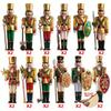 2D Flat 12Pcs Wooden Nutcracker Christmas Ornaments Vintage Puppet Soldier Figurine Xmas Tree Hanging Decorations 7