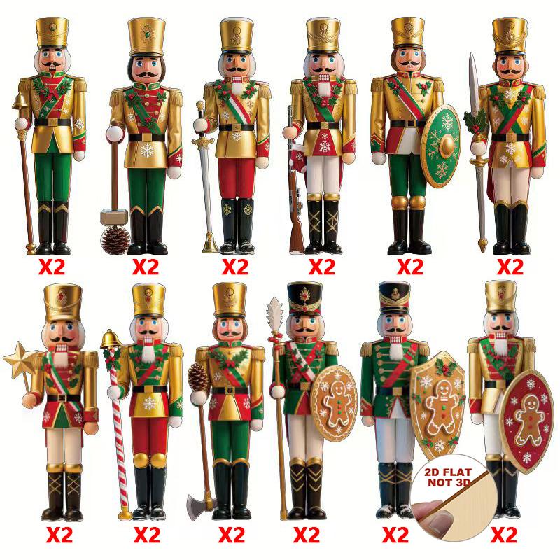 2D Flat 12Pcs Wooden Nutcracker Christmas Ornaments Vintage Puppet Soldier Figurine Xmas Tree Hanging Decorations 7